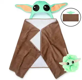 Walmart Baby Yoda Kids Hooded Towel and Character Loofah Set, Cotton, Green, Disney offer