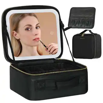 Walmart KIPOZI Makeup Bag with LED Lighted Mirror, Cosmetic Bag with Adjustable Dividers, Makeup,Black offer