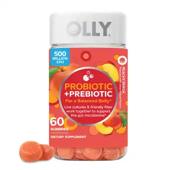 Walmart OLLY Probiotic + Prebiotic Fiber Gummy, Digestive + Gut Health Supplement, Peach, 60 Ct offer