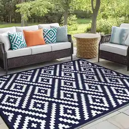 Walmart KUETH 5' x 8' Outdoor Waterproof Rug Camping Mat Patio Carpet,Navy Blue & White offer