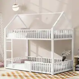 Walmart Euroco Twin over Twin House Bunk Bed with Built-in Ladder and Fence Design, White offer