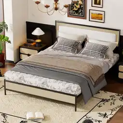 Walmart Behost Queen Size Rattan Bed Frame, Metal Platform Bed with Headboard, No Box Spring Needed, Beige offer