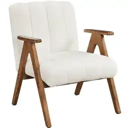 Walmart Renwick Mid Century Boucle Accent Chair with V-Shaped Solid Wood Legs for Living Room, White offer