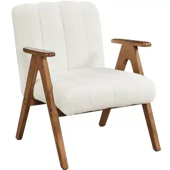 Walmart Renwick Mid Century Boucle Accent Chair with V-Shaped Solid Wood Legs for Living Room, White offer