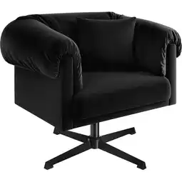 Walmart Renwick Velvet Swivel Accent Chair with Padded Armrest & Pillow, Black offer