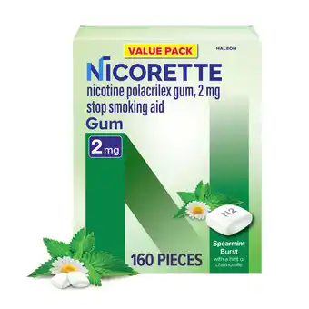 Walmart Nicorette Nicotine Gum, Stop Smoking Aids, 2 Mg, Spearmint Burst, 160 Count offer