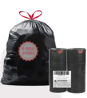 Walmart BEIDOU-PAC 8-10 Gallon Trash Bags Drawstring, 60 Count, Black & Unscented Medium Garbage Can Liners offer