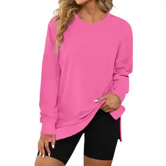 Walmart Diufon Long Sleeve Tops for Women Round Neck Pullover Tops Solid Color Side Hem Split Sweatshirt offer