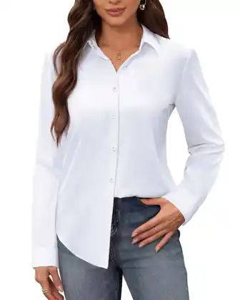 Walmart Siliteelon Long Sleeve Stain Shield Work Blouses for Women Button Down Shirts Plus Size offer