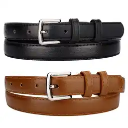 Walmart Timarkment 2pcs Women Leather Belts Skinny Solid Color Pin Buckle Black & Brown Belts for Womens offer