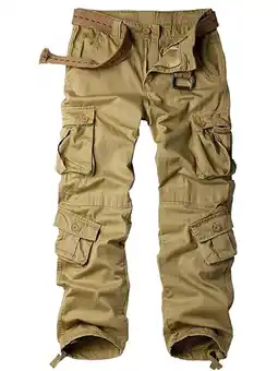 Walmart POENTAB Mens Casual Cargo Pants Tear-rsesistant Outdoor Fishing Work Trousers with Pockets(No Belt) offer