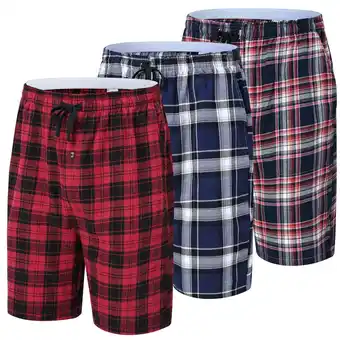 Walmart Xidunhg Men's 3-Pack Woven Pajama Shorts 100% Cotton Plaid Sleep Lounge Shorts with Button Fly L offer