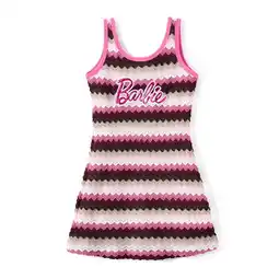 Walmart Barbie Girls Dresses Hot Pink Striped Letter Print Sleeveless A Line Sundress Sizes 6-7 Years offer