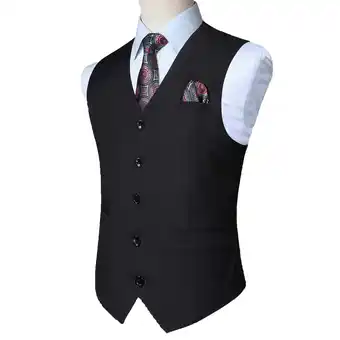 Walmart Men's Suit Vest Black Business Formal Dress Waistcoat Vest with 3 Pockets Suit Slim Fit Tuxedo M offer