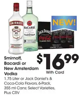 Ralphs Smirnoff, Bacardi or New Amsterdam Vodka offer