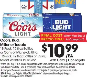 Ralphs Coors, Bud, Miller or Tecate offer