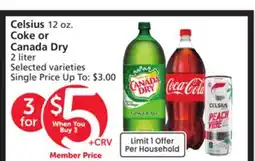 Albertsons Celsius 12 oz. Coke or Canada Dry 2 liter offer