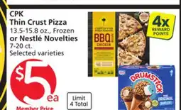 Albertsons CPK Thin Crust Pizza 13.5-15.8 oz., Frozen or Nestlé Novelties 7-20 ct offer