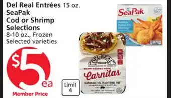 Albertsons Del Real Entrées 15 oz. SeaPak Cod or Shrimp Selections 8-10 oz offer