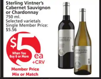 Albertsons Sterling Vintner's Cabernet Sauvignon or Chardonnay offer