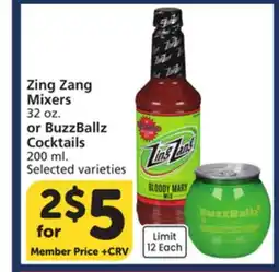 Albertsons Zing Zang Mixers 32 oz. or BuzzBallz Cocktails 200 ml offer