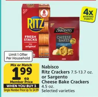 Albertsons Nabisco Ritz Crackers 7.5-13.7 oz. or Sargento Cheese Bake Crackers 4.5 oz offer