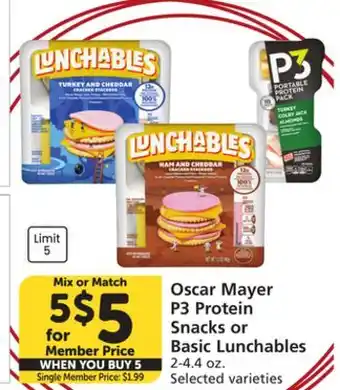 Vons Oscar Mayer P3 Protein Snacks or Basic Lunchables offer