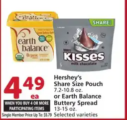 Vons Hershey's Share Size Pouch 7.2-10.8 oz. or Earth Balance Buttery Spread 13-15 oz offer