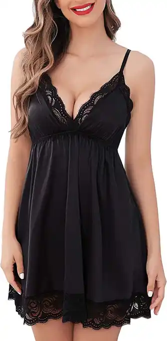 Walmart Avidlove Women Nightgown Sexy Chemise Satin Slip Dress Silk Sleepwear Camisole Nightdress Black M offer