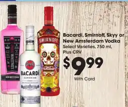 Ralphs Bacardi, Smirnoff, Skyy or New Amsterdam Vodka offer