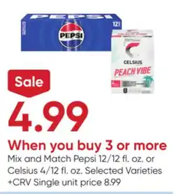 Stater Bros Pepsi 12/12 fl. oz. or Celsius 4/12 fl. oz offer