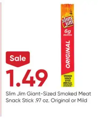 Stater Bros Slim Jim Giant-Sized Smoked Meat Snack Stick offer