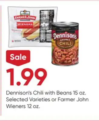 Stater Bros Dennison's Chili with Beans 15 oz. Selected Varieties or Farmer John Wieners 12 oz offer