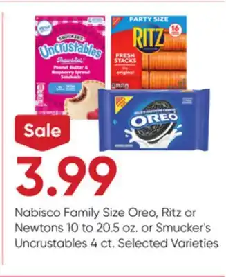 Stater Bros Nabisco Family Size Oreo, Ritz or Newtons 10 to 20.5 oz. or Smucker's Uncrustables 4 ct offer