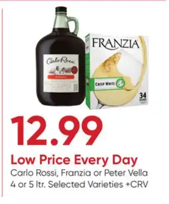 Stater Bros Carlo Rossi, Franzia or Peter Vella offer