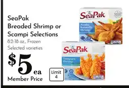 Pavilions SeaPak Breaded Shrimp or Scampi Selections offer