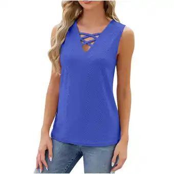 Walmart UYISJ Summer Tops for Women Sleeveless Criss Cross Casual Tank Tops Solid Color Shirt Basic Blouse offer