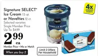 Pavilions Signature SELECT Ice Cream 1.5 qt. or Novelties 12 ct offer