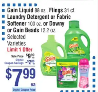 Smart & Final Gain Liquid, Flings Laundry Detergent or Fabric Softener or Downy or Gain Beads offer