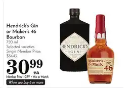 Pavilions Hendrick's Gin or Maker's 46 Bourbon offer