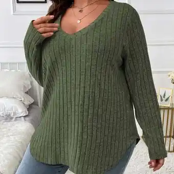 Walmart Fnooota Womens Sweaters, Long Sleeve V Neck Lightweight Plus Size Pullover Tops Army Green Size 4XL offer