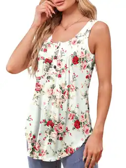 Walmart JYLFC Womens Floral Tank Tops Botton V Neck Loose Sleeveless Shirts, M offer