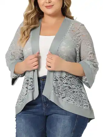 Walmart Unique Bargains Women's Plus Size Bolero Summer Outfits Lace Panel Sheer Cardigans 2X Gray offer