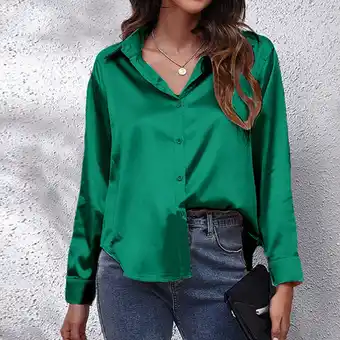 Walmart Green Shirts for Women Shirt Imitation Silk Long Sleeved Shirt Clothing Going Out Tops for Women offer