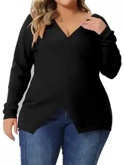 Walmart Unique Bargains Women's Plus Size Knitted Deep V Neck Wrap Criss Cross Cable Knit Sweater 2X Orange offer