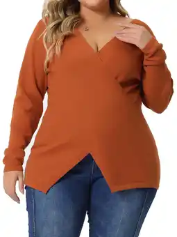 Walmart Unique Bargains Women's Plus Size Knitted Deep V Neck Wrap Criss Cross Cable Knit Sweater 2X Orange offer