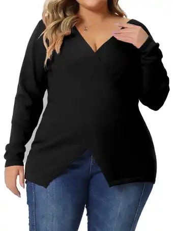 Walmart Unique Bargains Women's Plus Size Knitted Deep V Neck Wrap Criss Cross Cable Knit Sweater 2X Orange offer