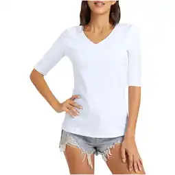 Walmart 3/4 Sleeve Summer Top Plus Size Shirt Womens V-Neck Solid Color T-Shirt Dressy Casual Clothes offer