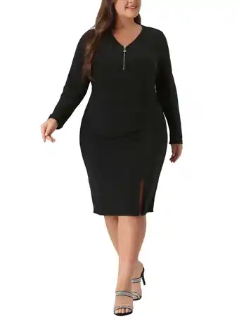 Walmart Agnes Orinda Women's Plus Size Long Sleeve V Neck Zipper Sequin Sparkly Bodycon Dress 1X Black offer