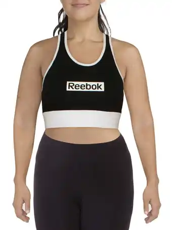 Walmart Reebok Womens Linear Logo Low Impact Sports Bra, Black, 1X offer